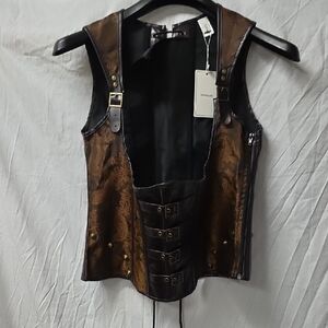 Topmelon Brown and Black Corset Vest